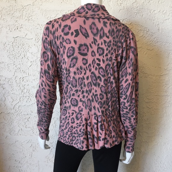 Boston Proper 🐆 Wild Blush Leopard Peplum Cardigan | Sz L - Picture 5 of 8